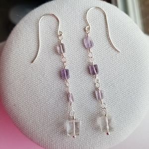 Amethyst and clear crystal quartz dangle earrings